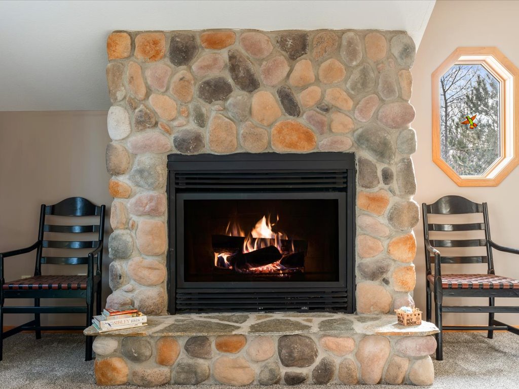 Gas fireplace in guest cabin