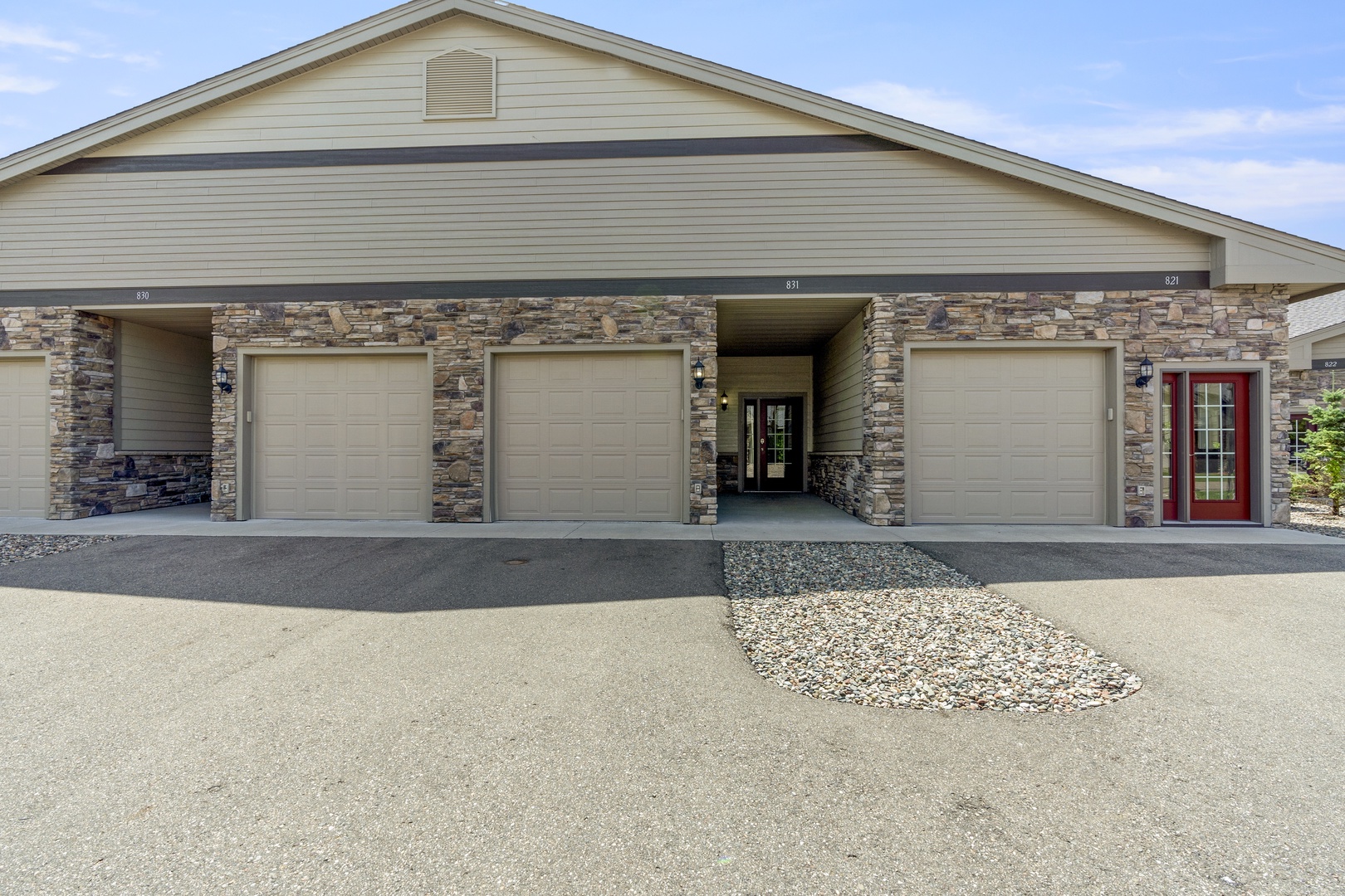Front Door, parking for car in garage and driveway, entrance Street Level