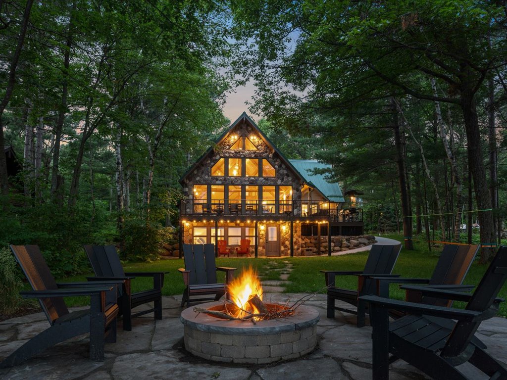 Stone House Cabin at twilight