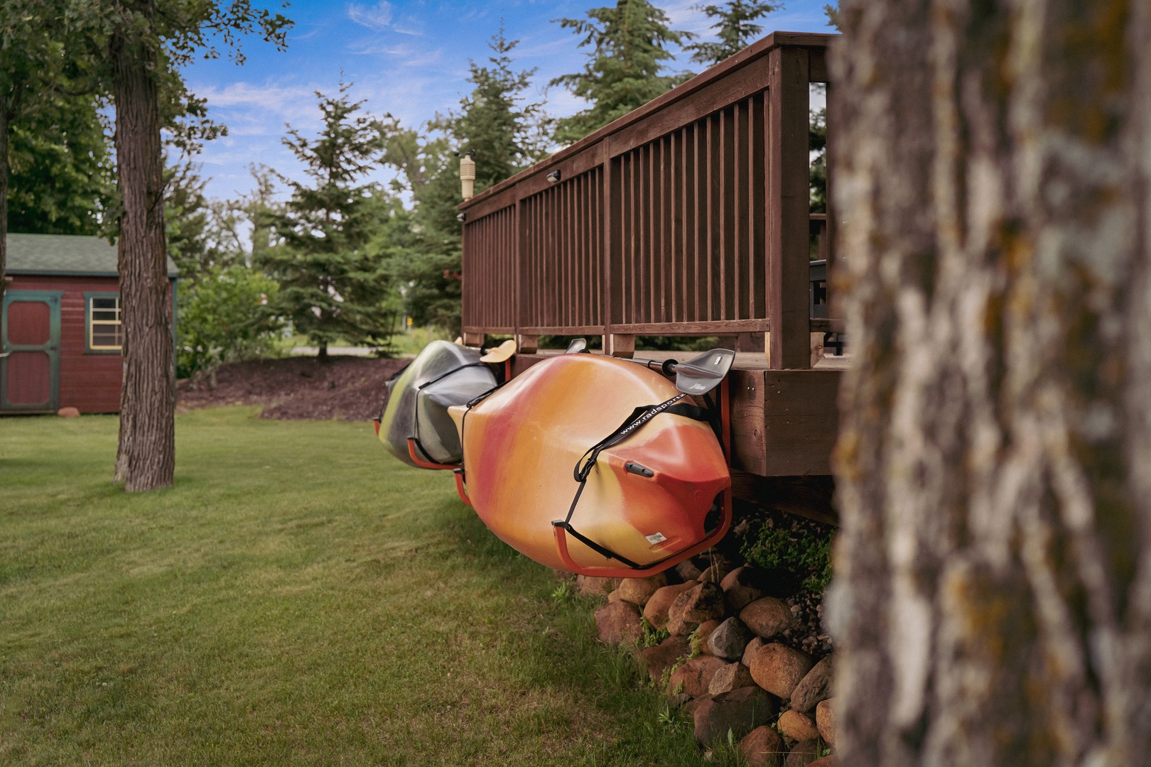 Kayaks ready for lake adventures.