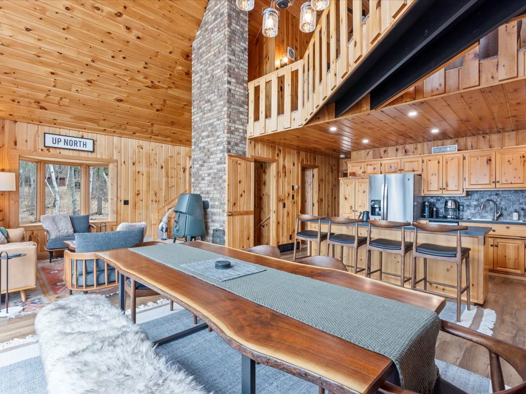 View from dining room table to kitchen and living room