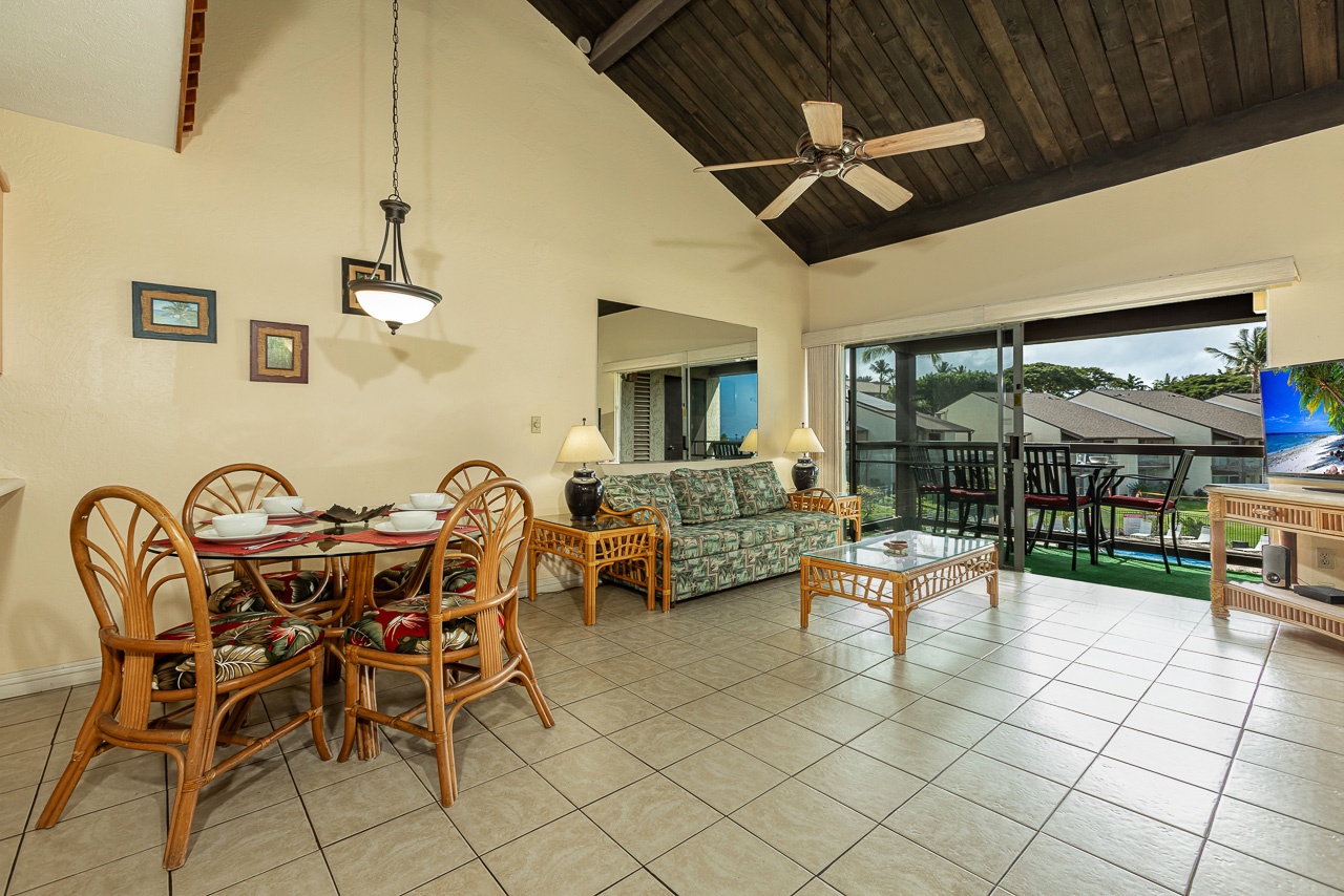 Inviting living room with tropical tones and open layout