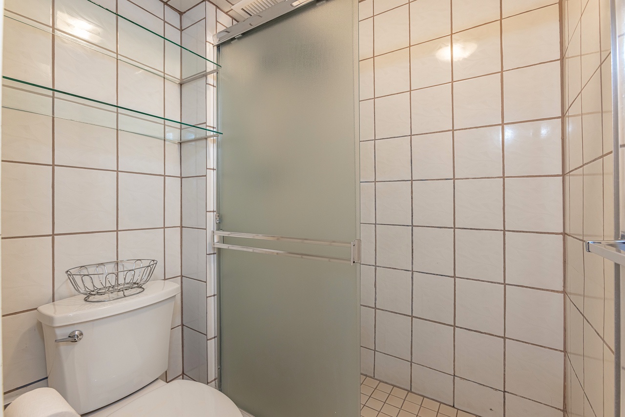 Bright bathroom with walk-in shower