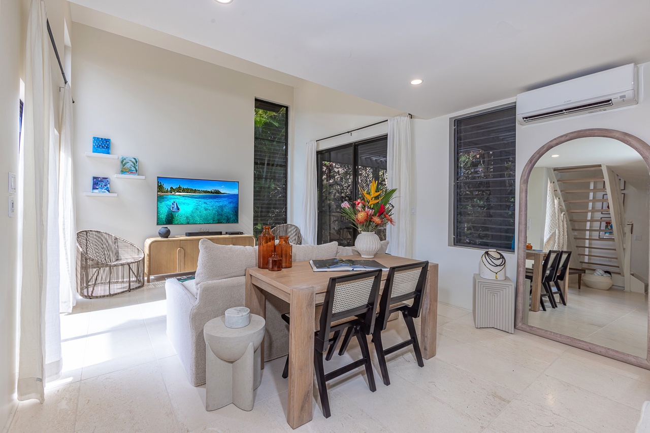 Vaulted ceilings create an airy inviting place to unwind