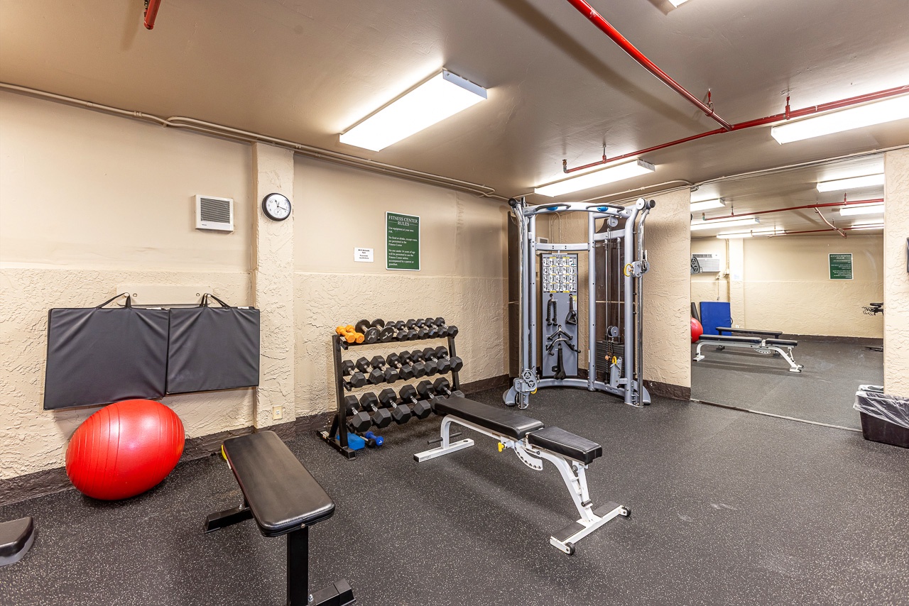 Featuring free weights, cable machines, and versatile training equipment to maintain your workout routine.