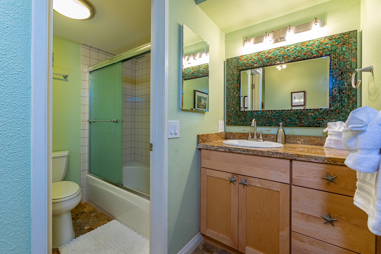 Clean, airy bathroom with coastal style touches