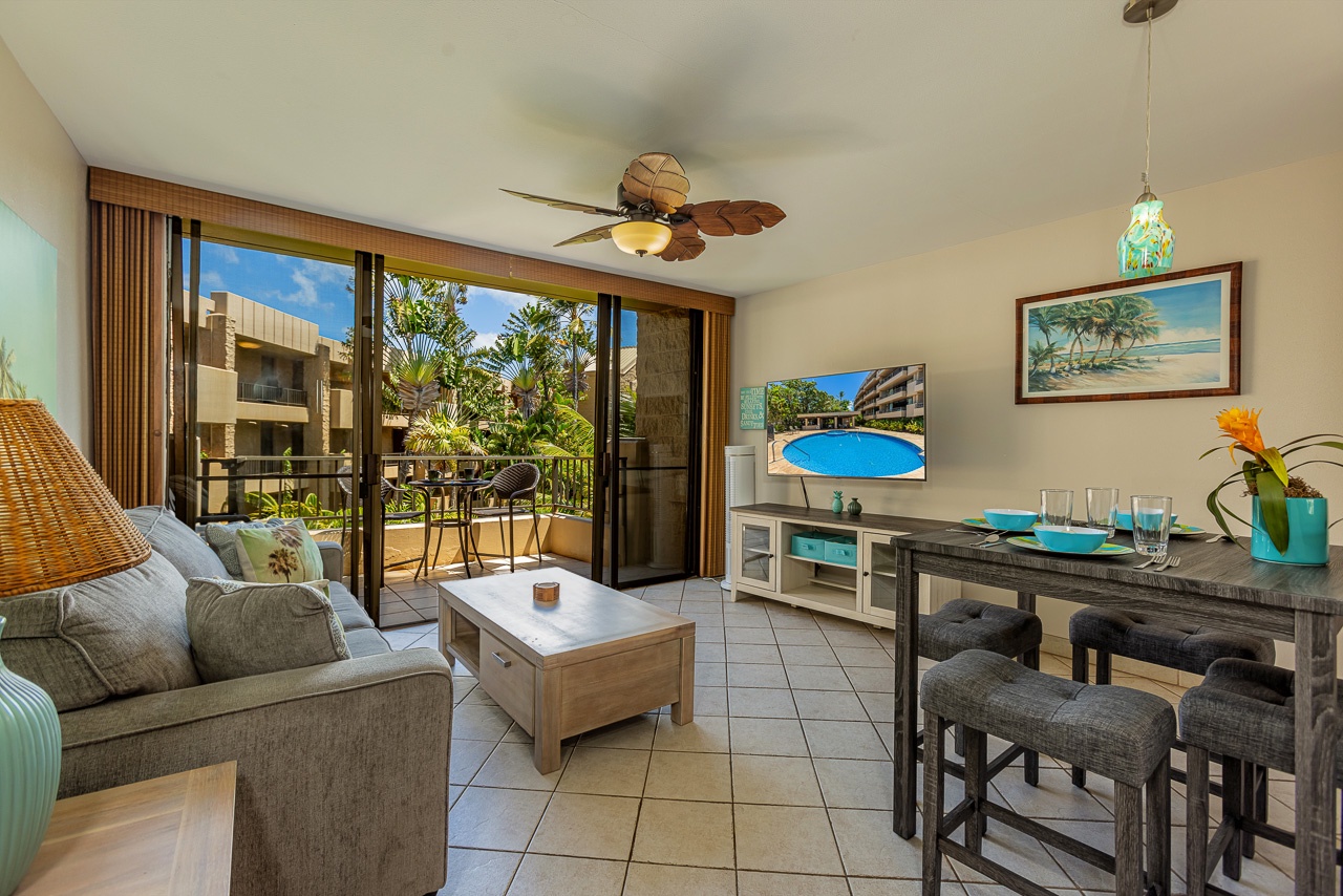 Unwind on the couch, gather at the dining bar, or step onto your private lanai for morning coffee.