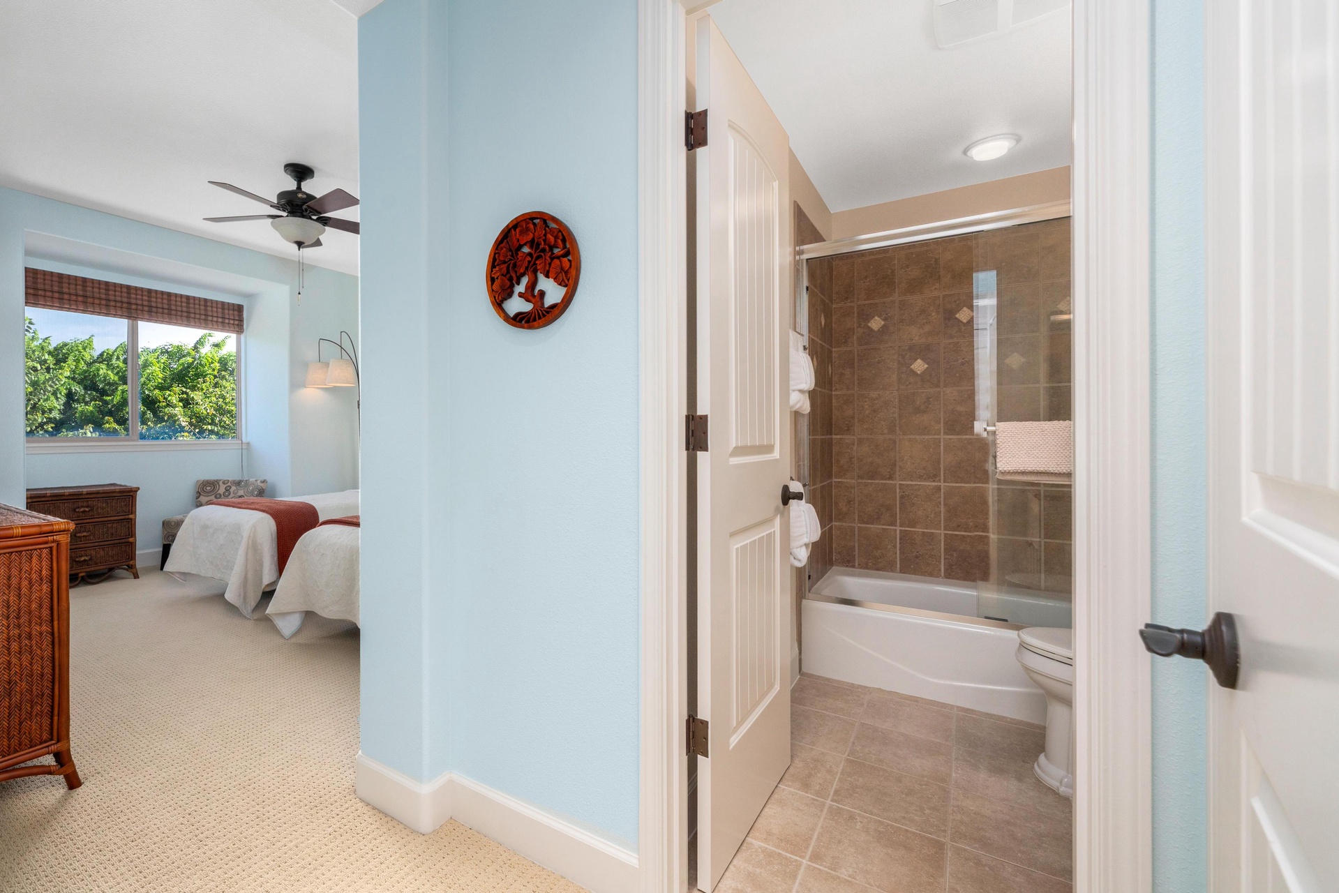 Secondary bathroom with bath tub shower combo