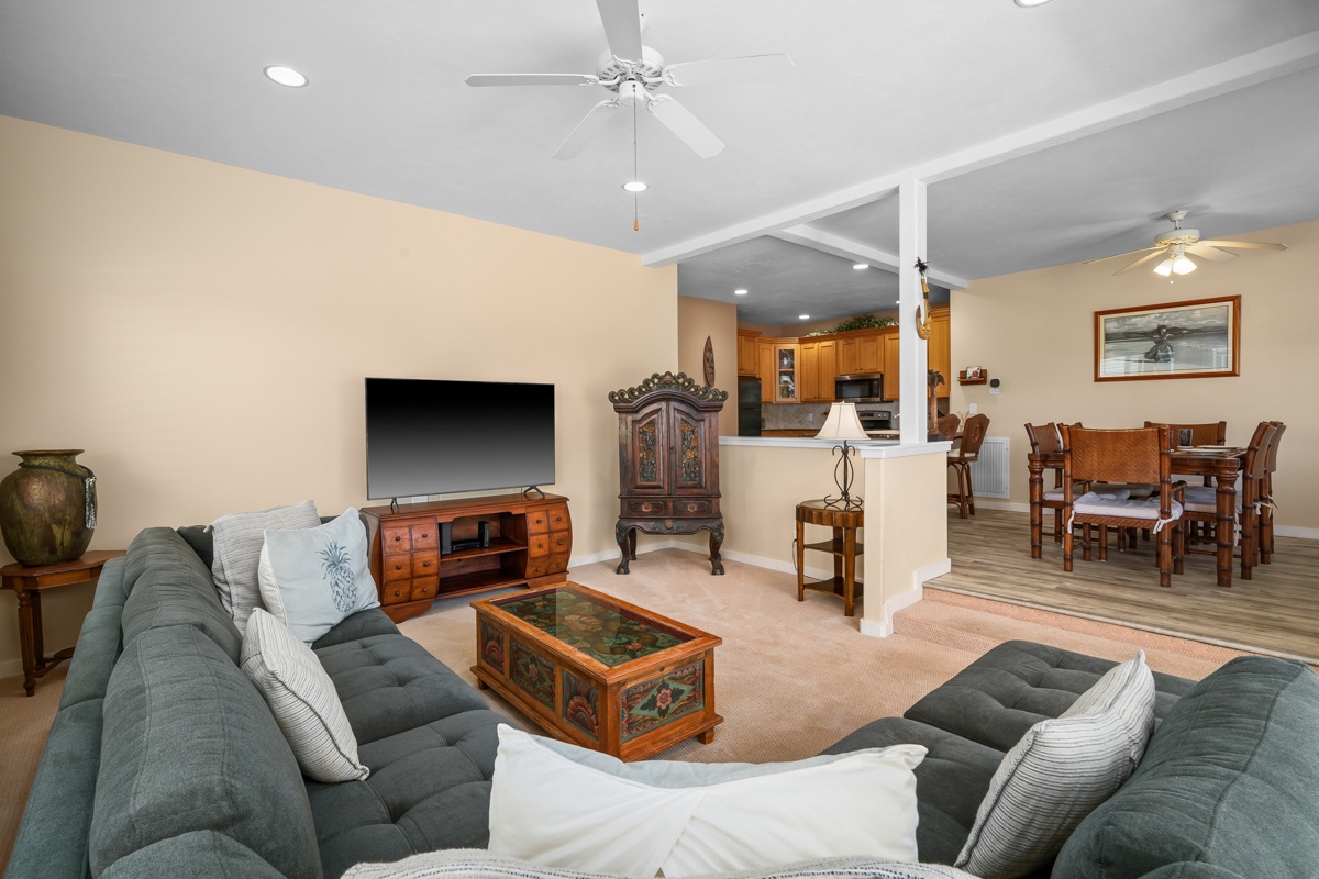 Relax in your spacious open living area with plush seating perfect for gathering with loved ones after a day of adventure.