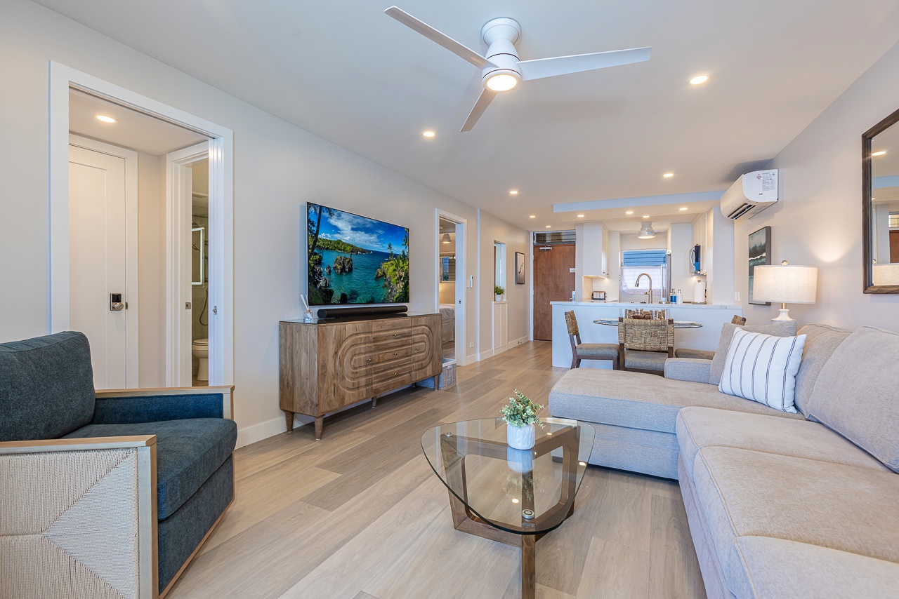 Smart TV and comfortable seating for relaxing evenings