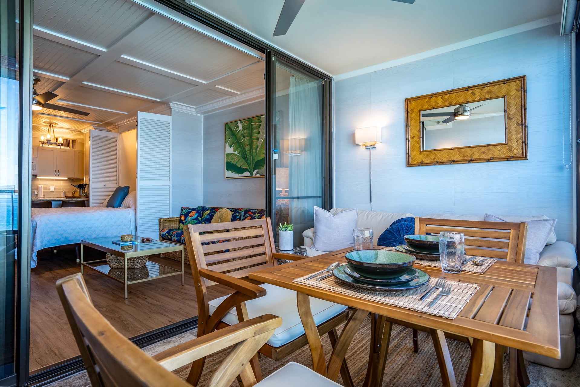 Fresh air flows from the lanai as you settle in to enjoy meals together or unwind after exploring the island.