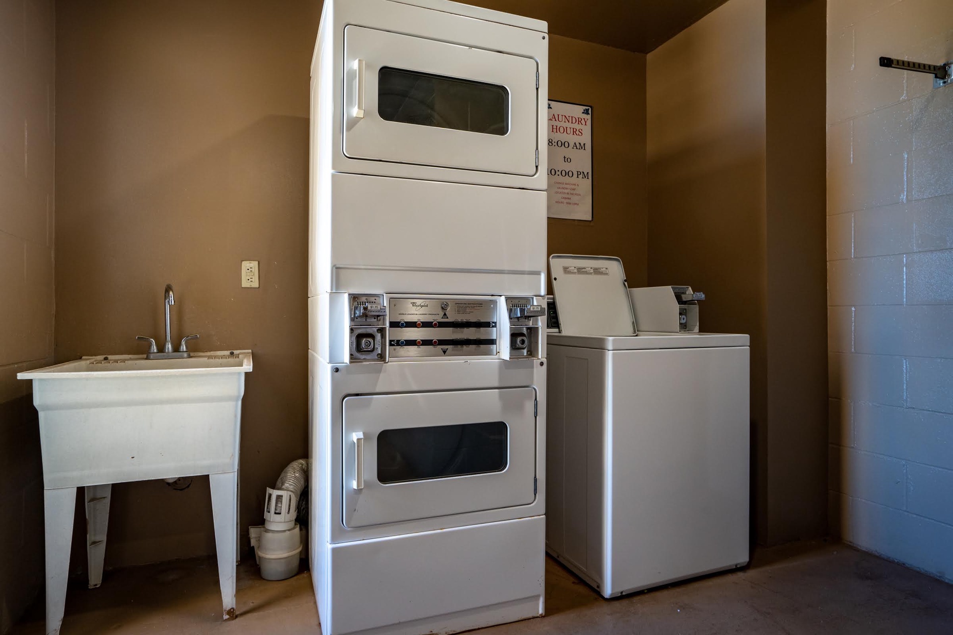 Your laundry needs are covered with these convenient on-site machines, complete with a utility sink for easy pre-treating and spot cleaning.
