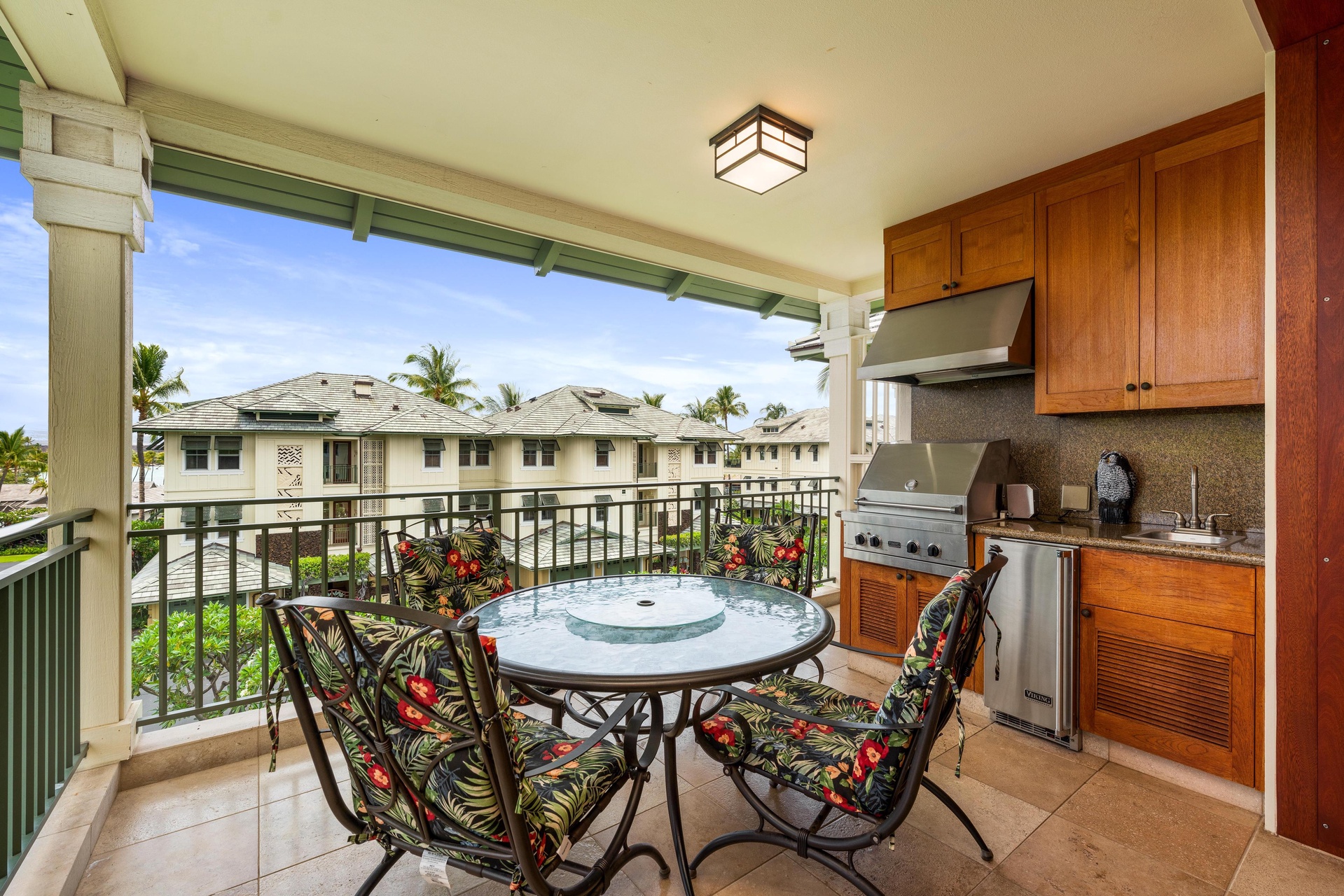 Third-floor lanai with sweeping A-Bay, pond, and mountain views