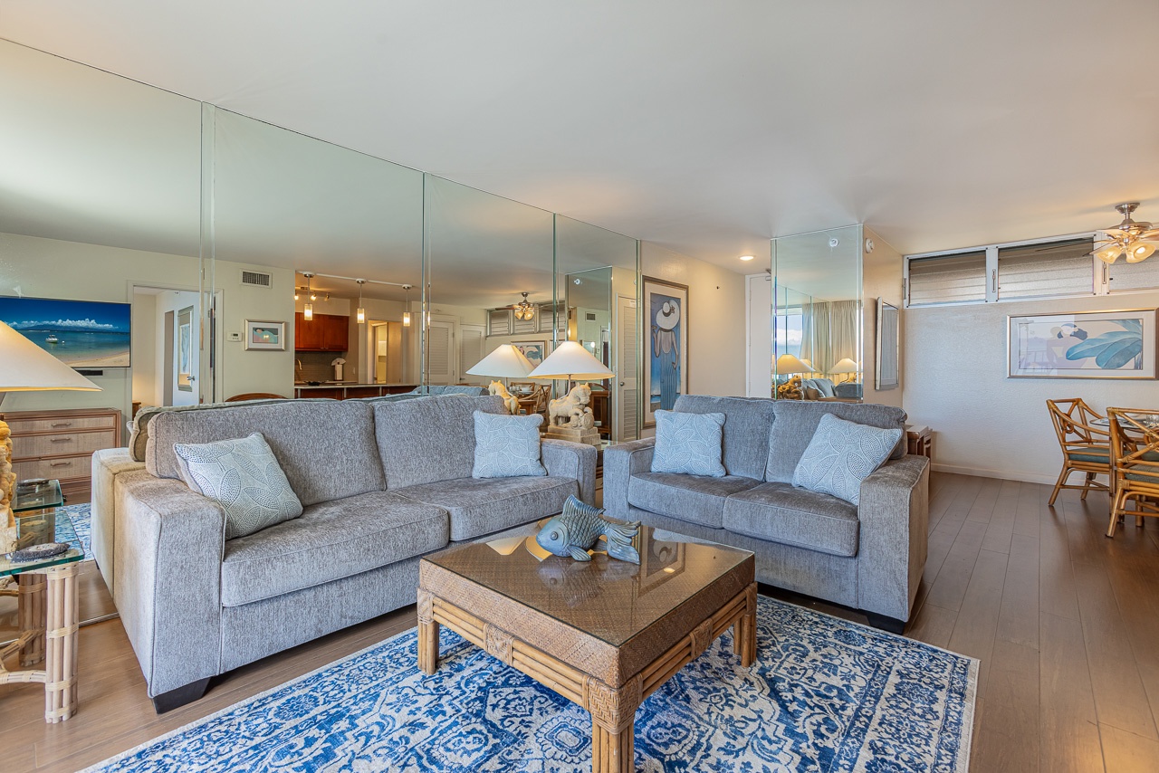 Relax in your spacious living room perfect for unwinding after sunny beach days