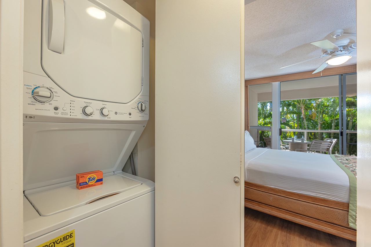 Ensuite bath with smooth flow to bedroom and laundry area