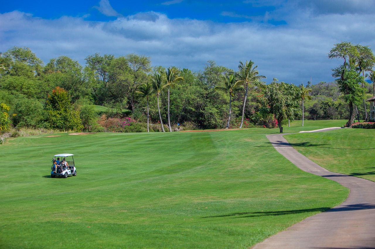 Golf course views add charm to the tropical setting