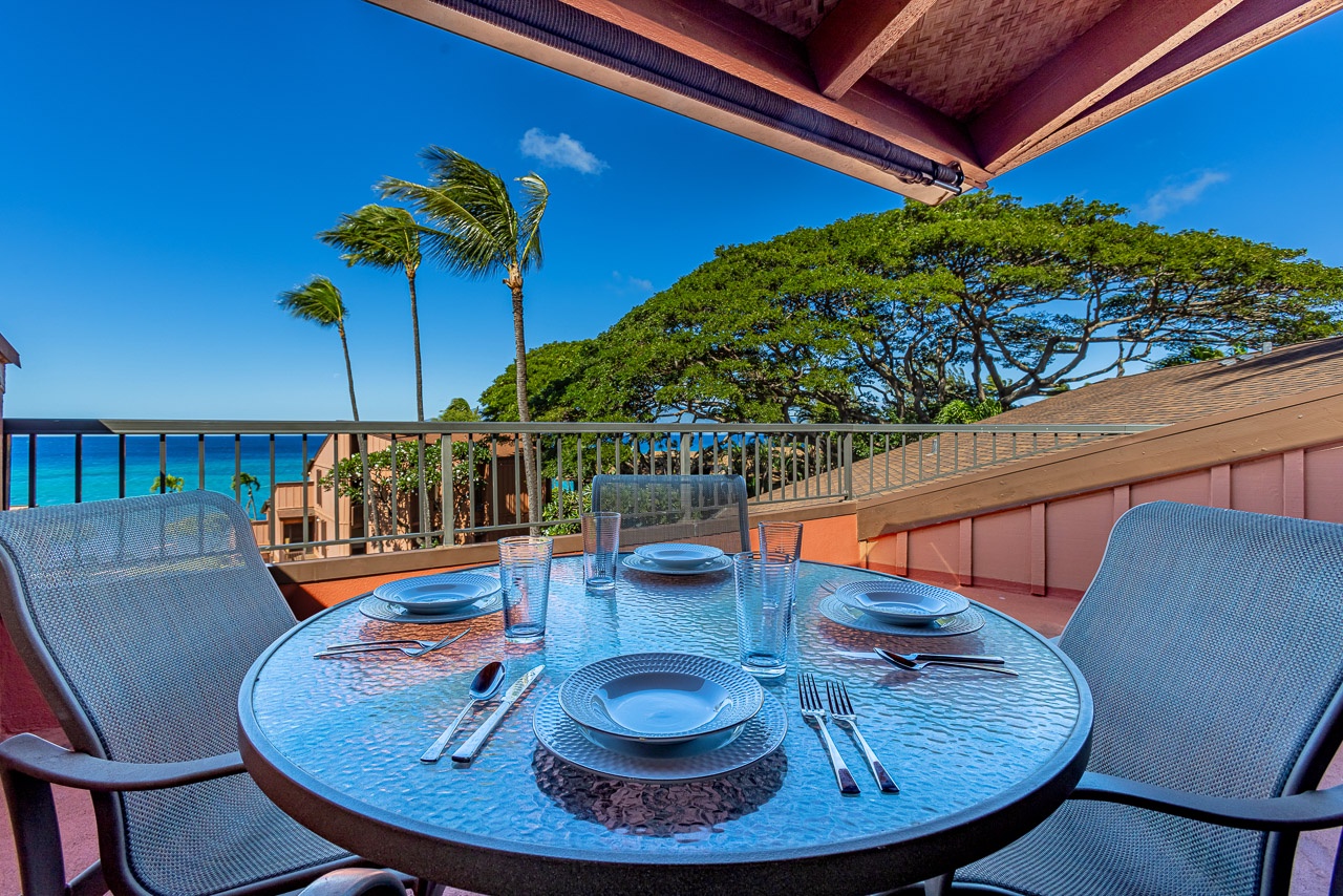 Dine al fresco under swaying palms with stunning ocean views as your backdrop.