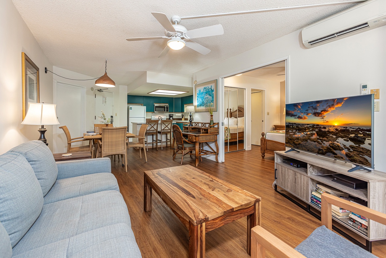 Contemporary living space designed for relaxing or working