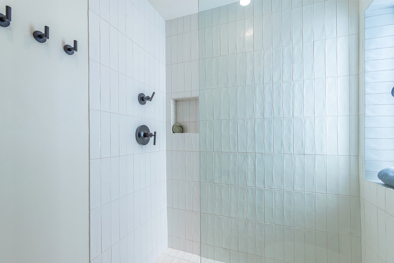 Waterfall shower head creates the ultimate spa experience