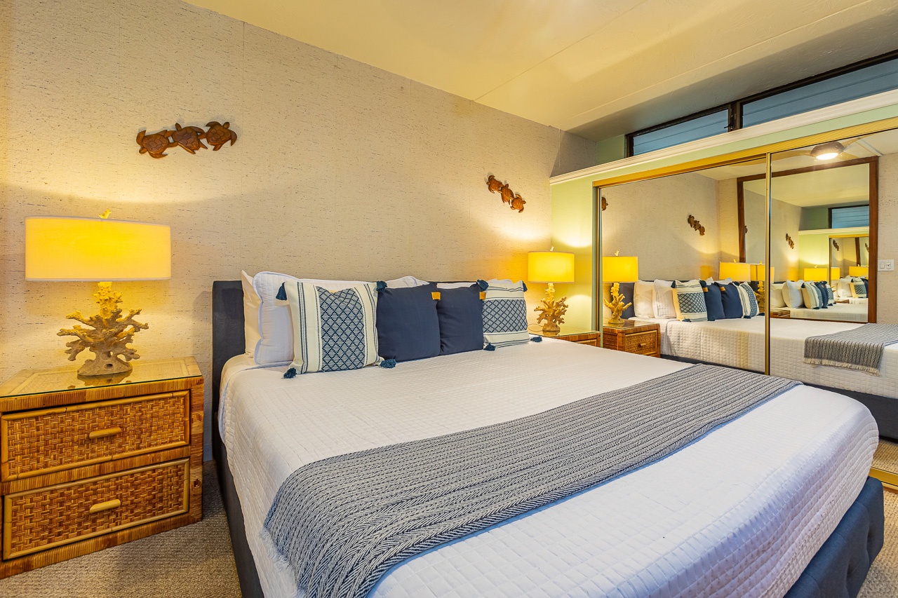 Peaceful island bedroom with a comfortable king bed