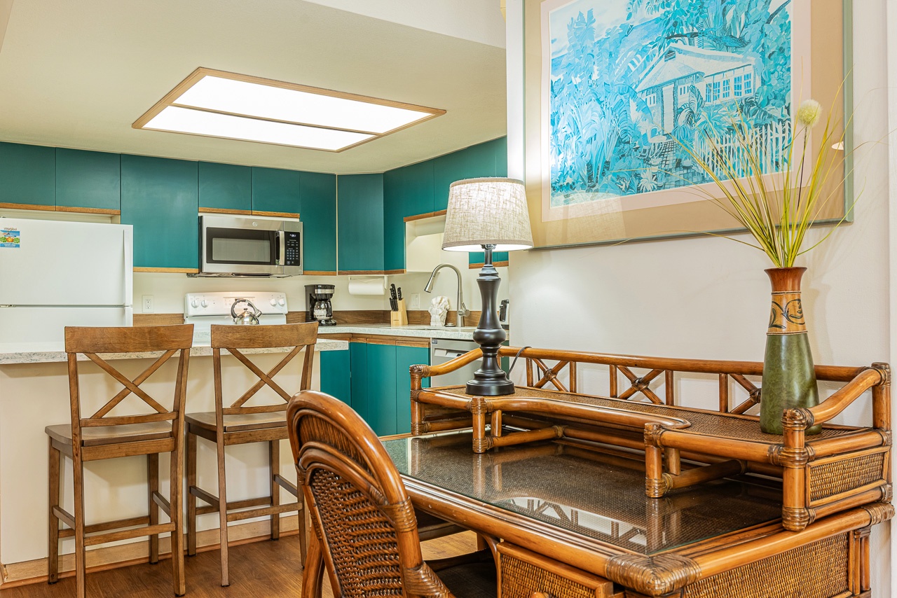 Living room includes a workspace for added convenience