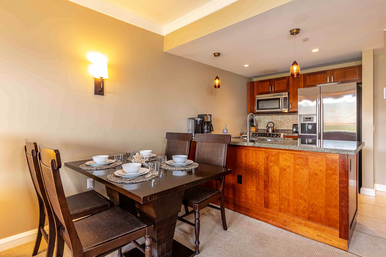 The cozy dining table invites you to gather and savor every bite together.