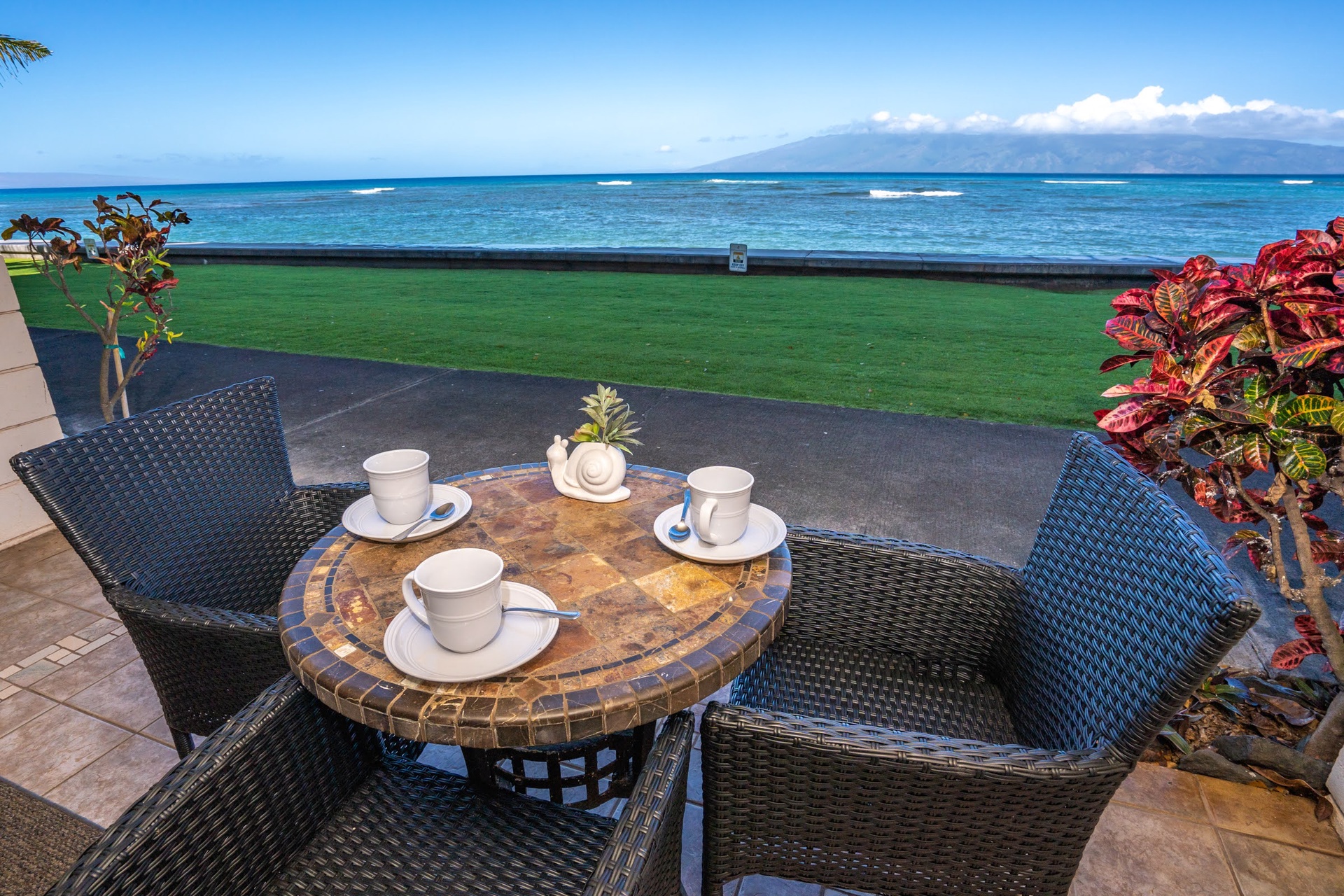 Perfect for morning coffee or sunset relaxation just steps from the shore.