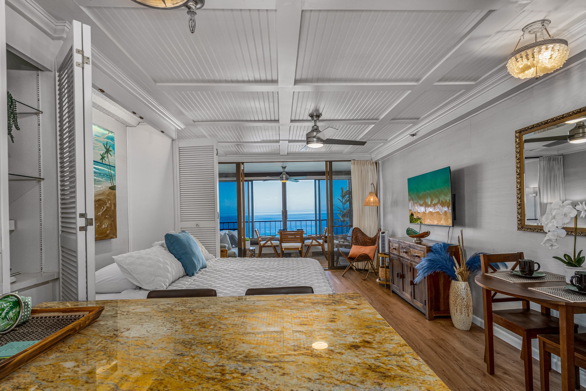 Relax in this beautifully appointed space where tropical hues meet timeless style, and the sea becomes part of your daily retreat.
