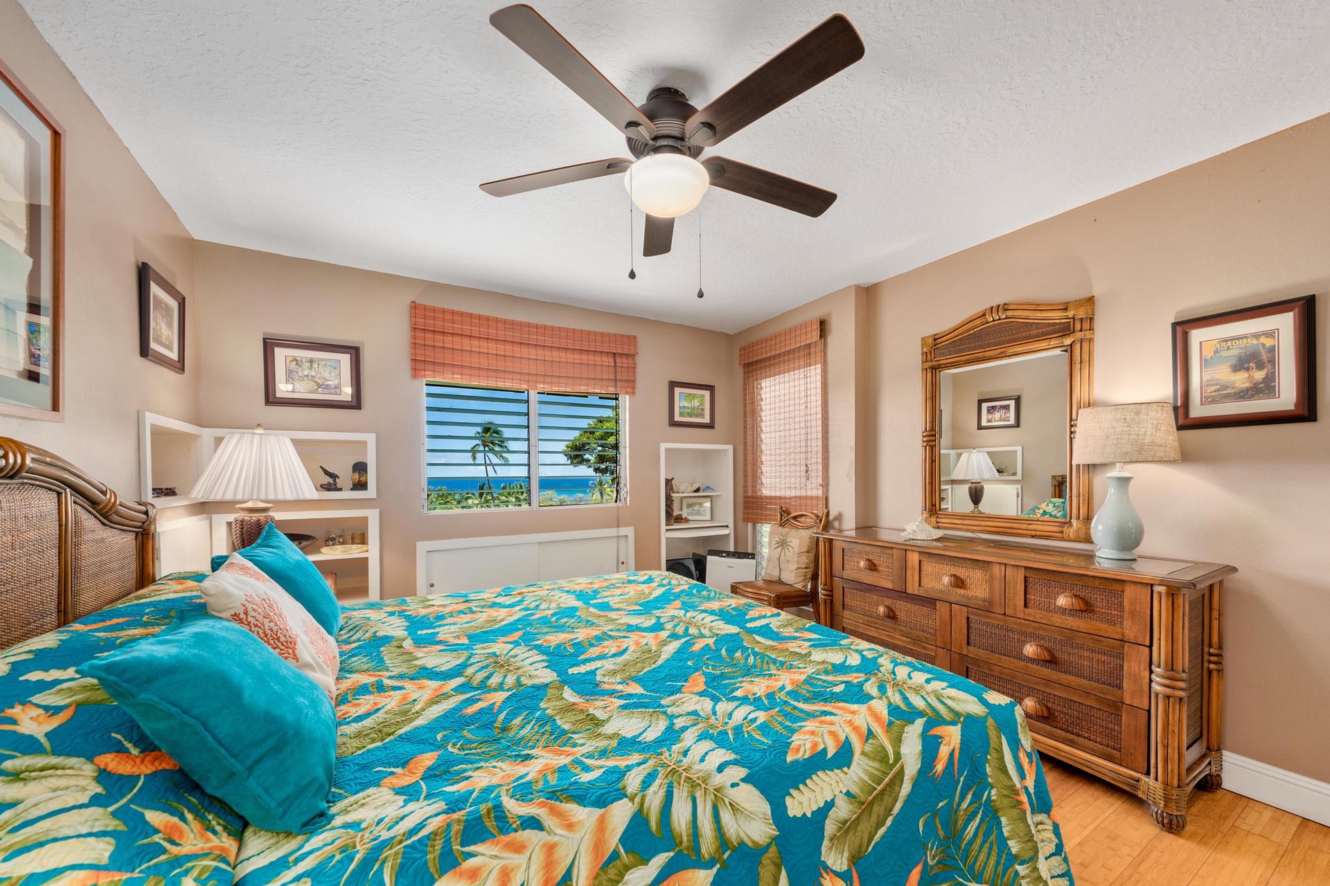 Drift off to sleep with ocean views from your window and tropical breezes from the ceiling fan keeping you comfortable all night.