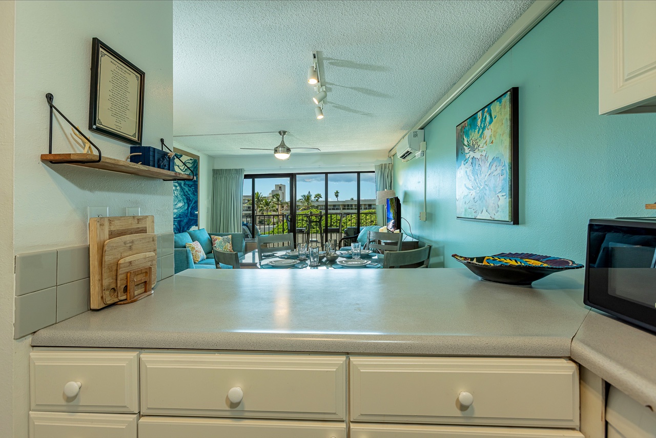 Cook, chat, and enjoy the space with a touch of island charm