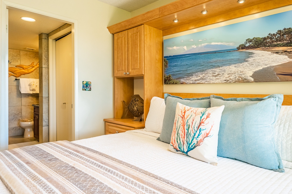 Sink into soft linens and let that stunning beach artwork above your bed transport you to paradise before you even step outside.