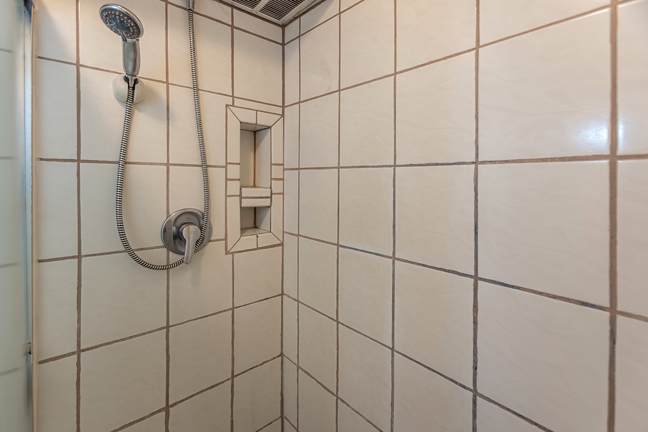 Modern walk-in shower with handheld option