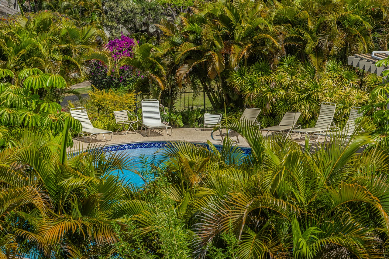 Resort style pools woven into acres of tropical greenery