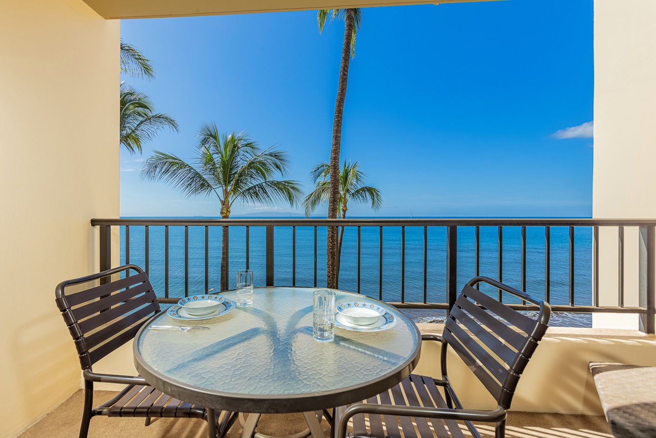 Peaceful lanai setting with endless ocean views