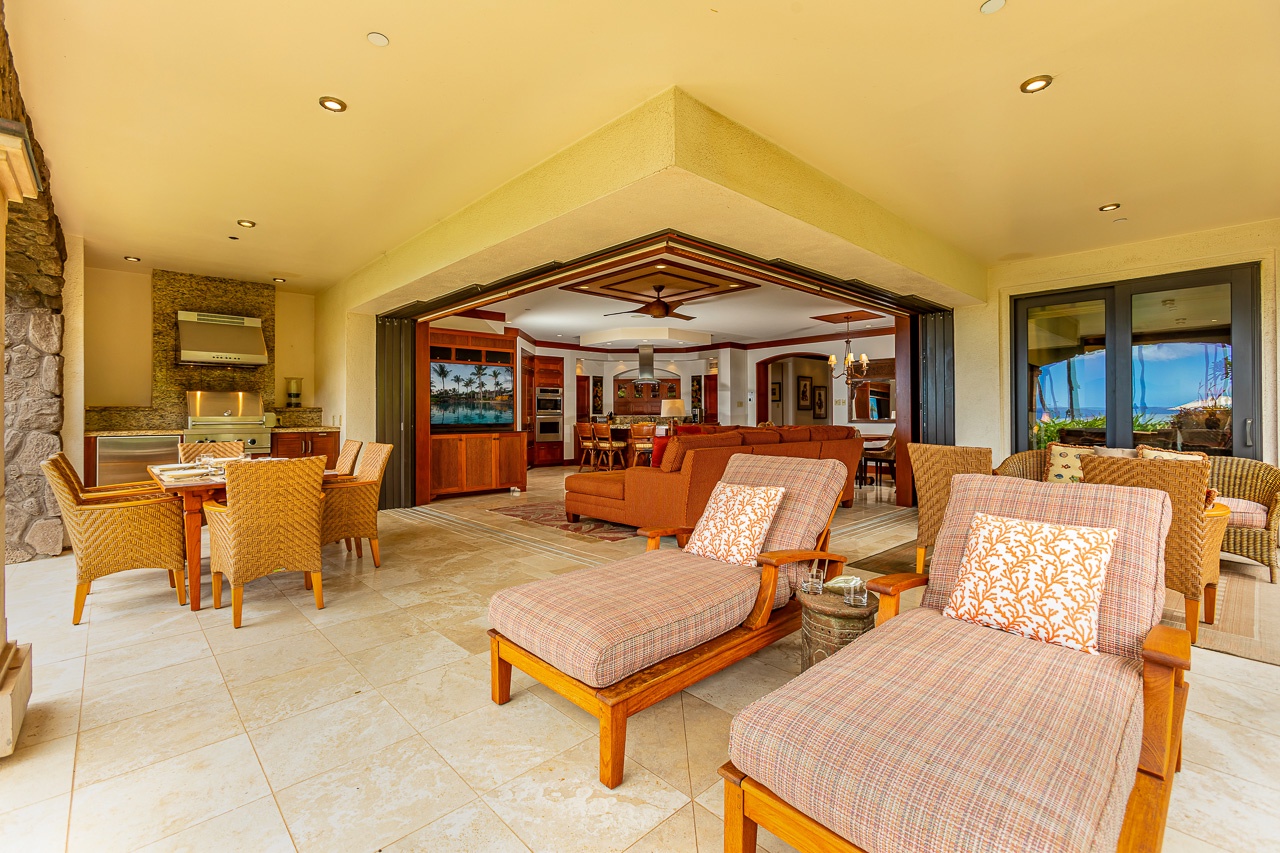 Relax on your private covered lanai with ocean views, where indoor and outdoor living blend seamlessly. Lounge in comfort, dine al fresco, and step right into your spacious living area whenever you like.