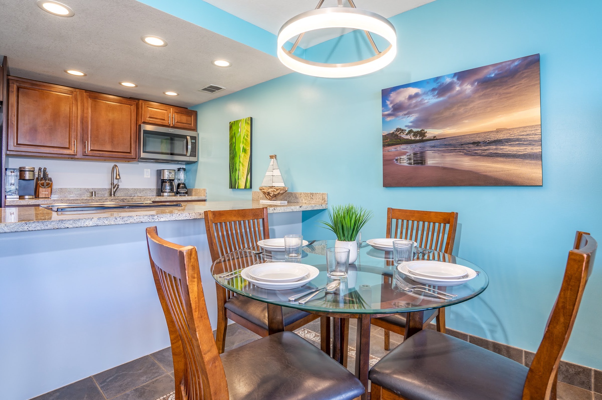 The open kitchen layout invites easy meal prep and conversation, making every breakfast feel like a relaxed morning getaway.