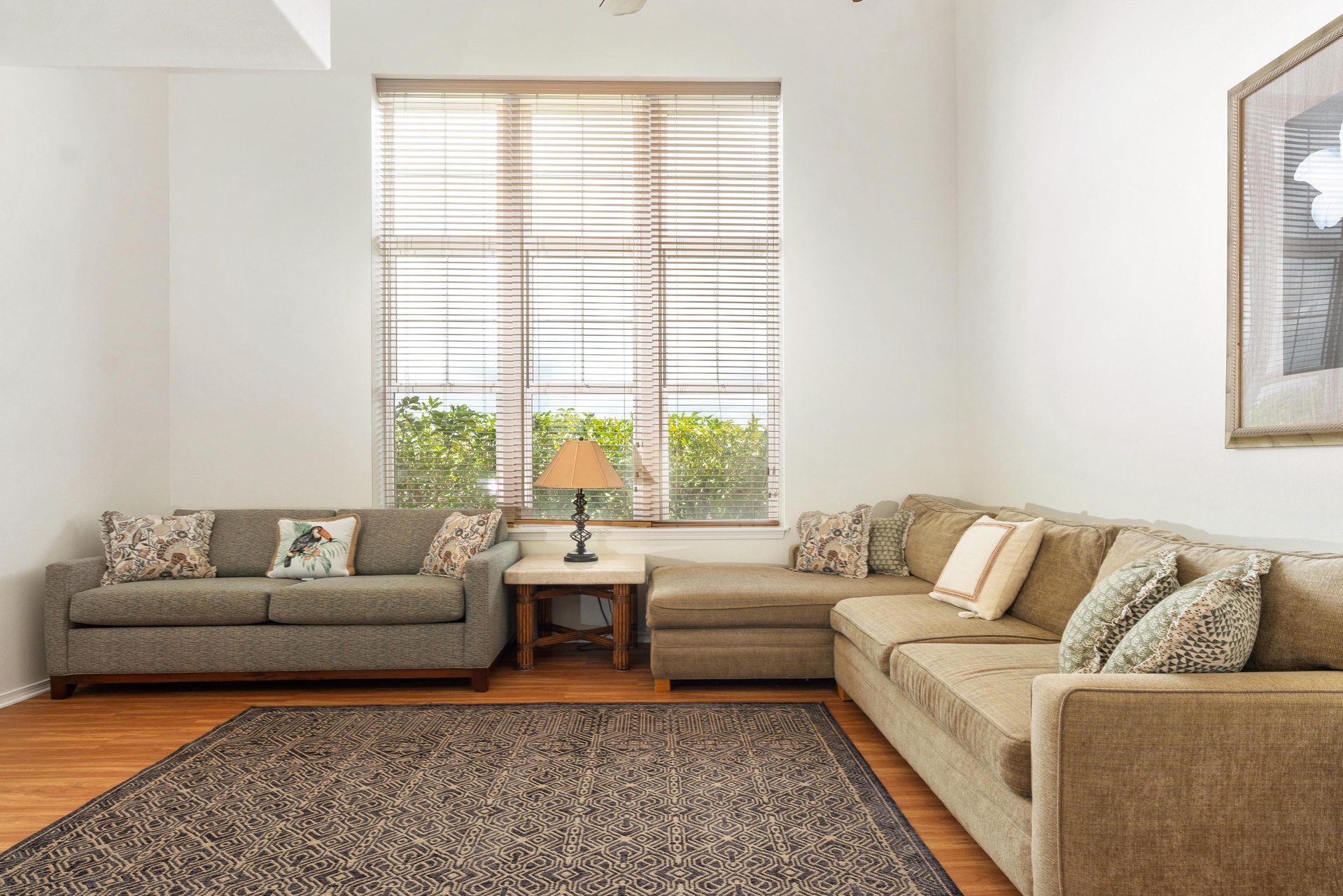 Extra guests can enjoy the sleeper sofa