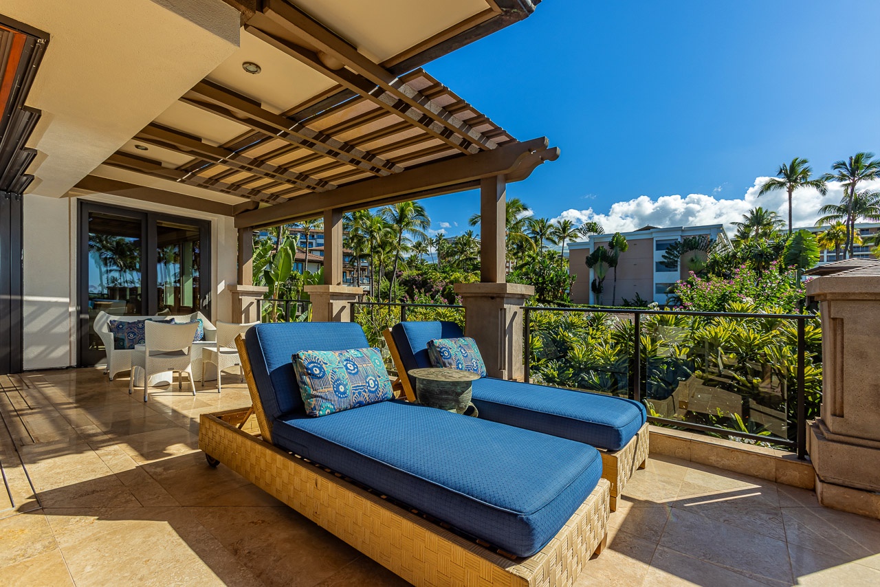 Stretch out on plush loungers under your shaded pergola, surrounded by tropical palms and gentle island breezes. This private terrace invites you to unwind with a book, soak up the sunshine, and feel completely at home in paradise.