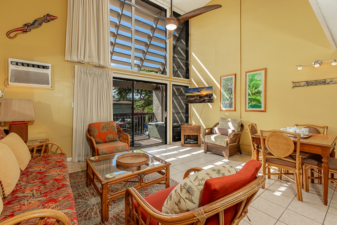 Open living space with vaulted ceilings and comfortable furnishings