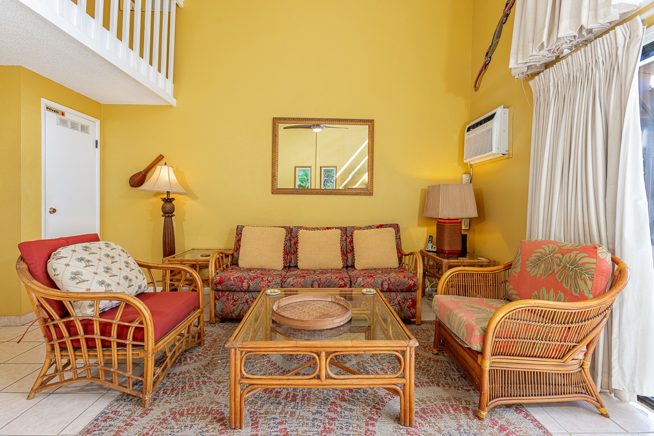 Cozy living area featuring a spacious sofa sleeper