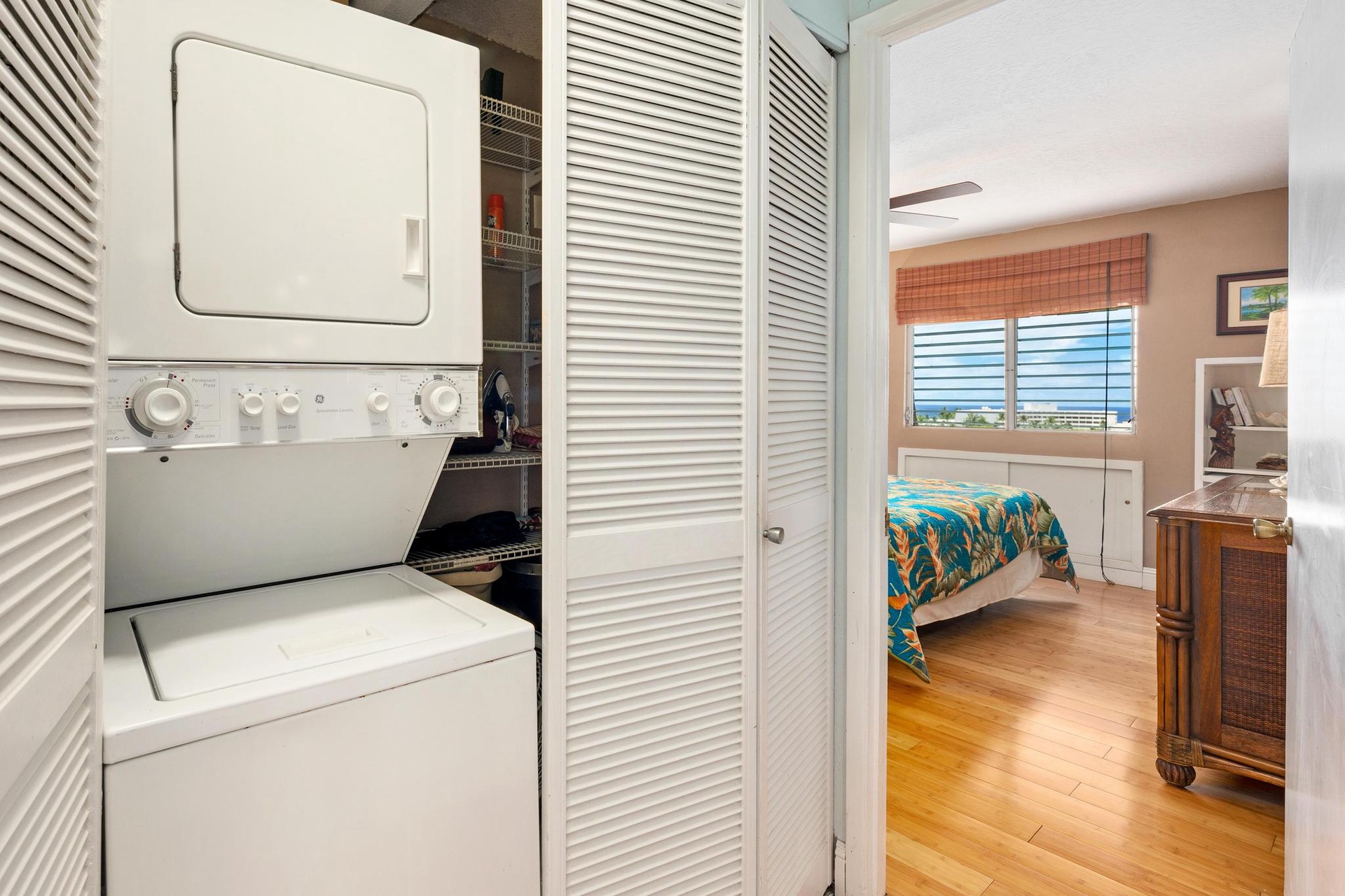 Your in-unit washer and dryer make extended stays effortless, while the cozy bedroom invites peaceful rest after island adventures.
