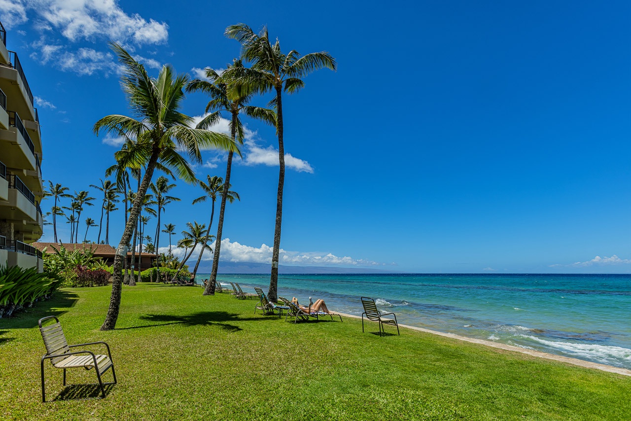 This beachfront paradise offers direct access to pristine turquoise waters and soft sand, framed by swaying palms and lush lawn—your perfect tropical retreat.