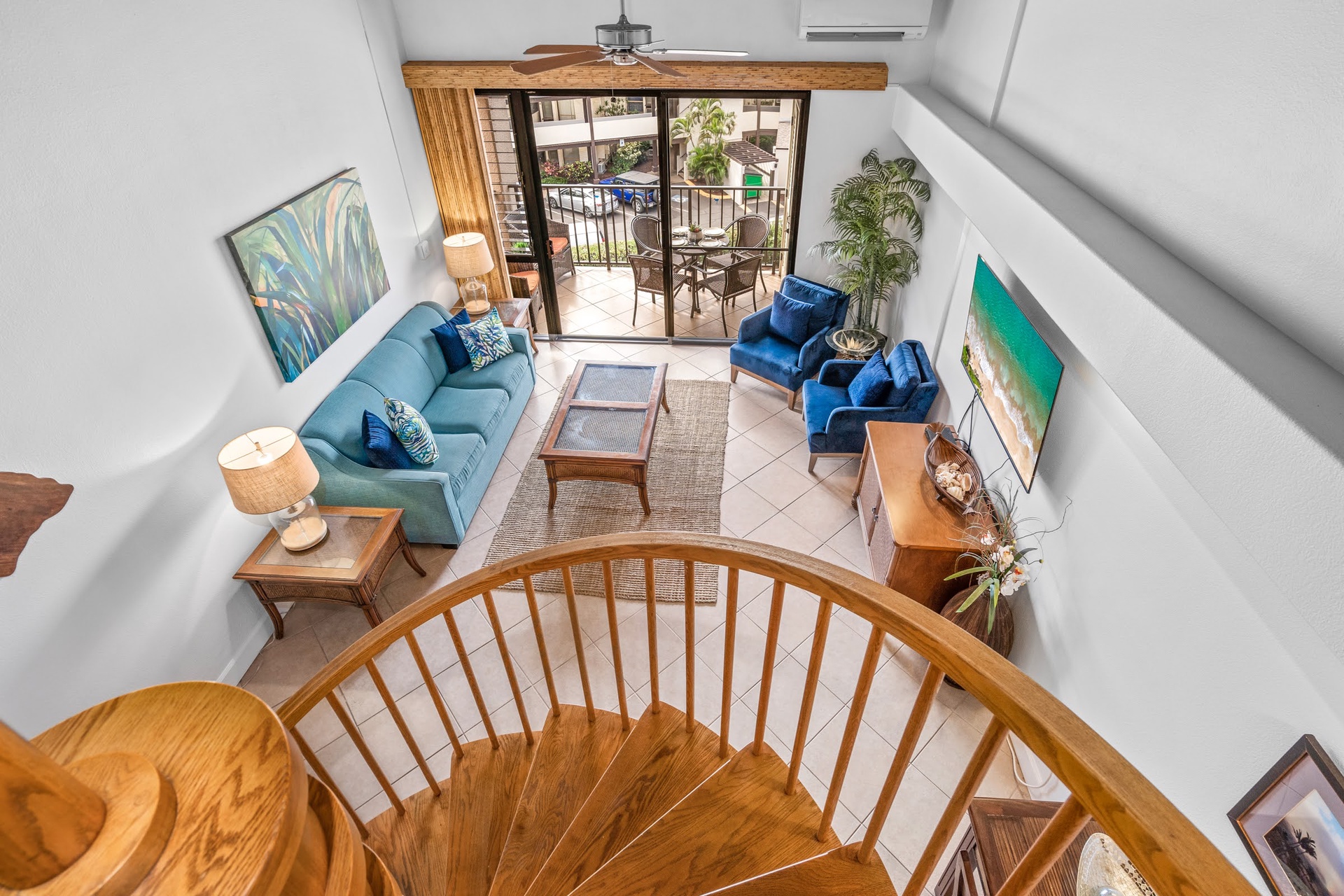 Living space with vault ceilings.