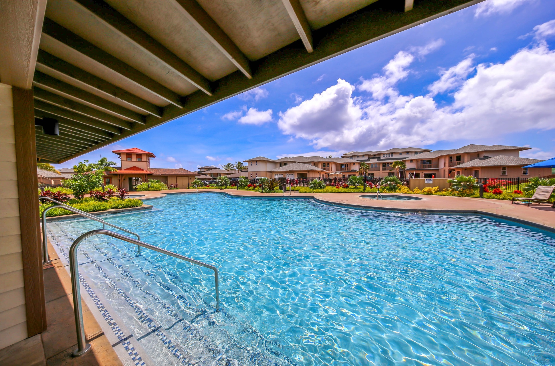 Step into paradise with this sparkling pool.