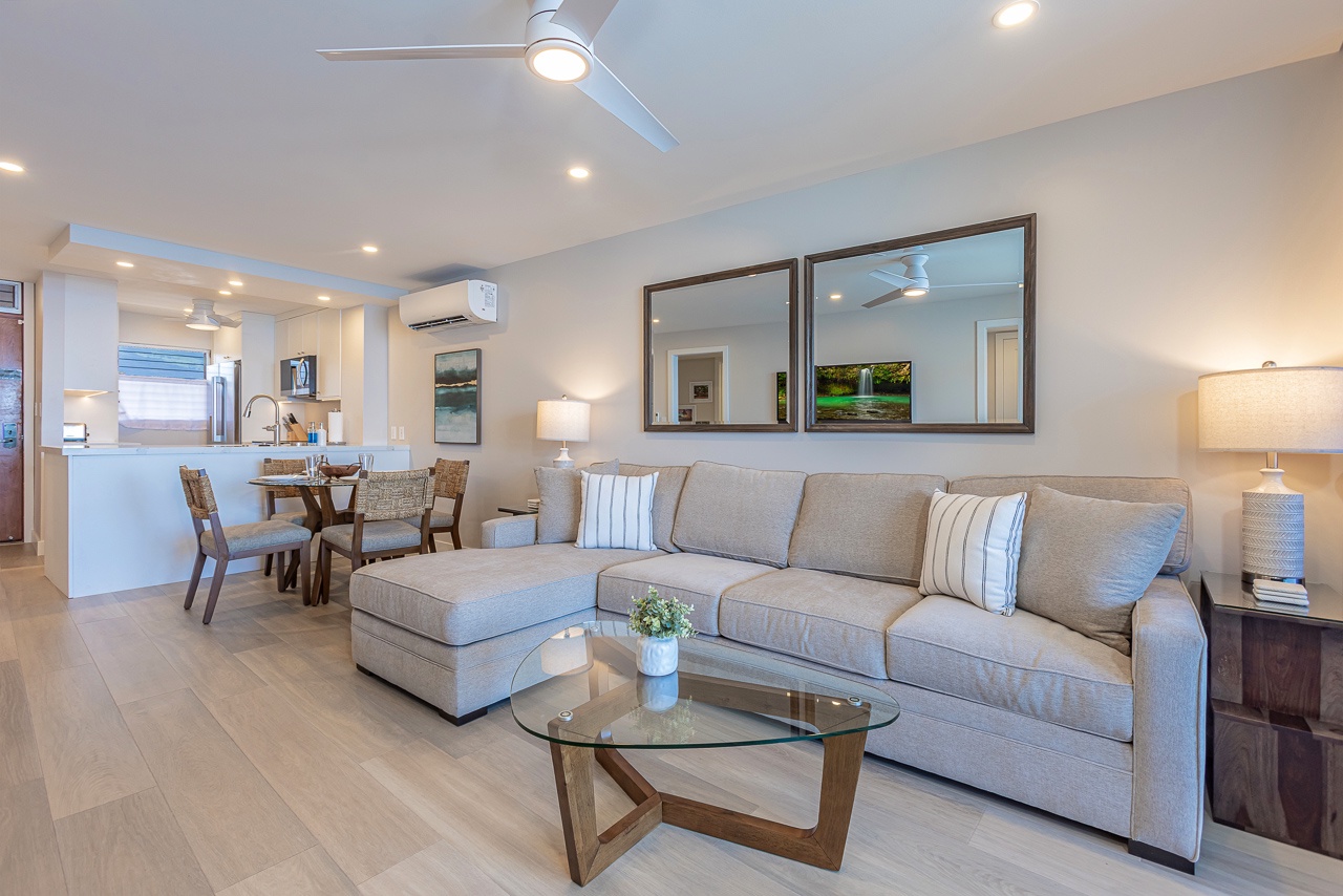Inviting living room perfect for relaxing after the beach