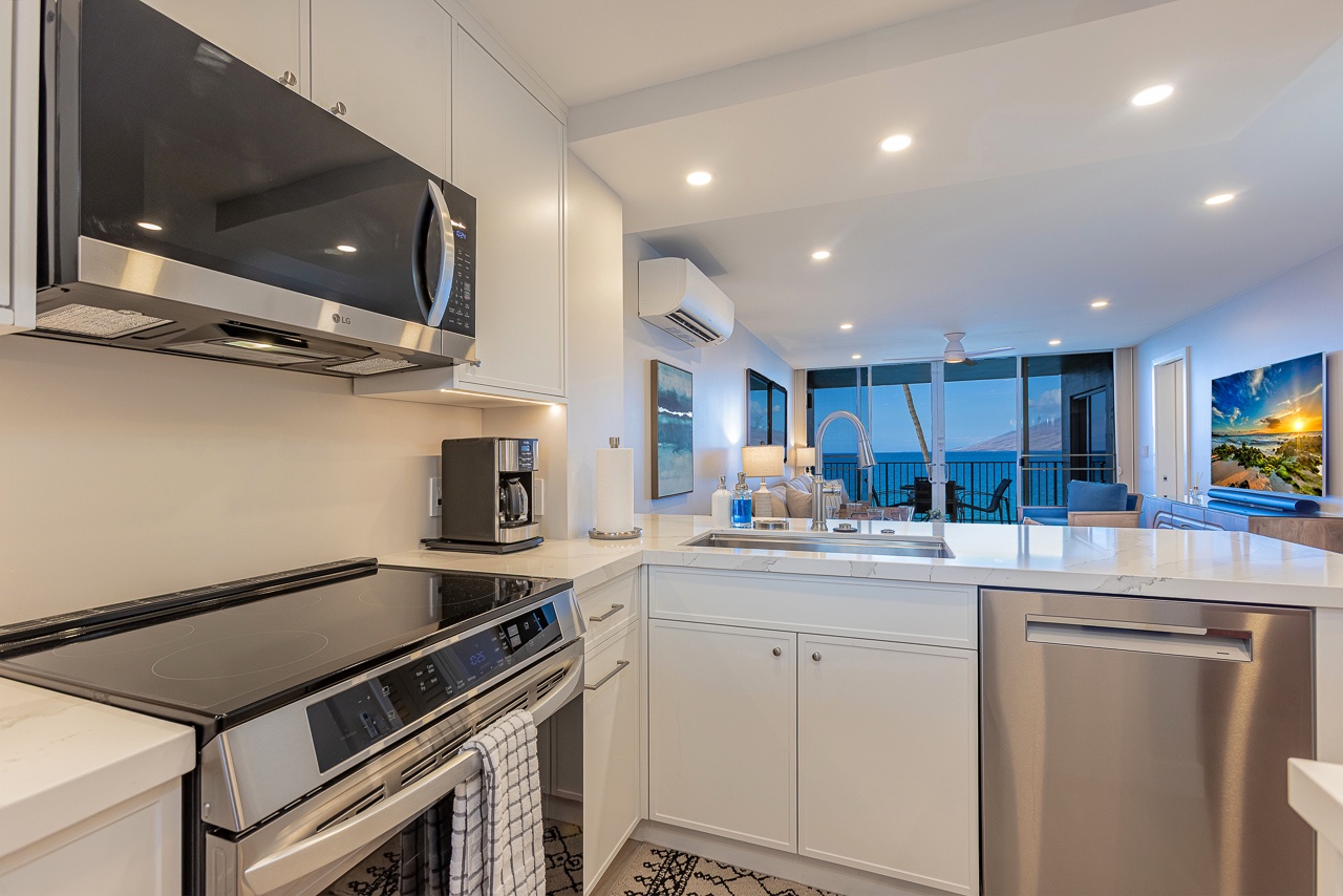Updated kitchen connects seamlessly to the dining area