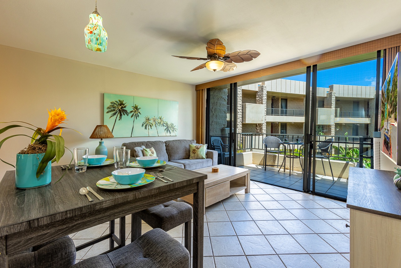 Step into your bright tropical retreat where island-inspired décor and open living spaces set the perfect vacation mood. Dine beside glass doors that open to your private balcony, inviting the warmth in.