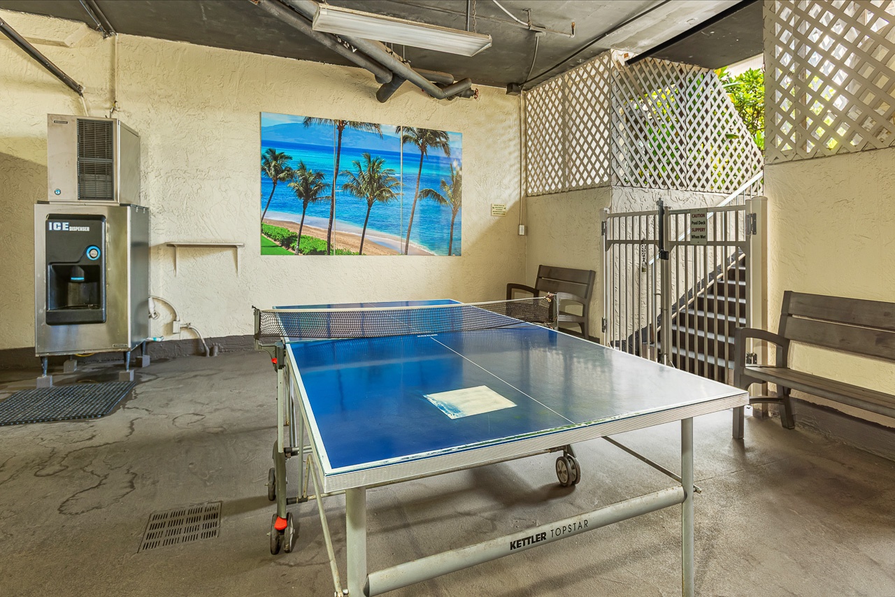 Challenge your travel companions to a friendly match in this covered game area, complete with seating and cooling comforts after your play.