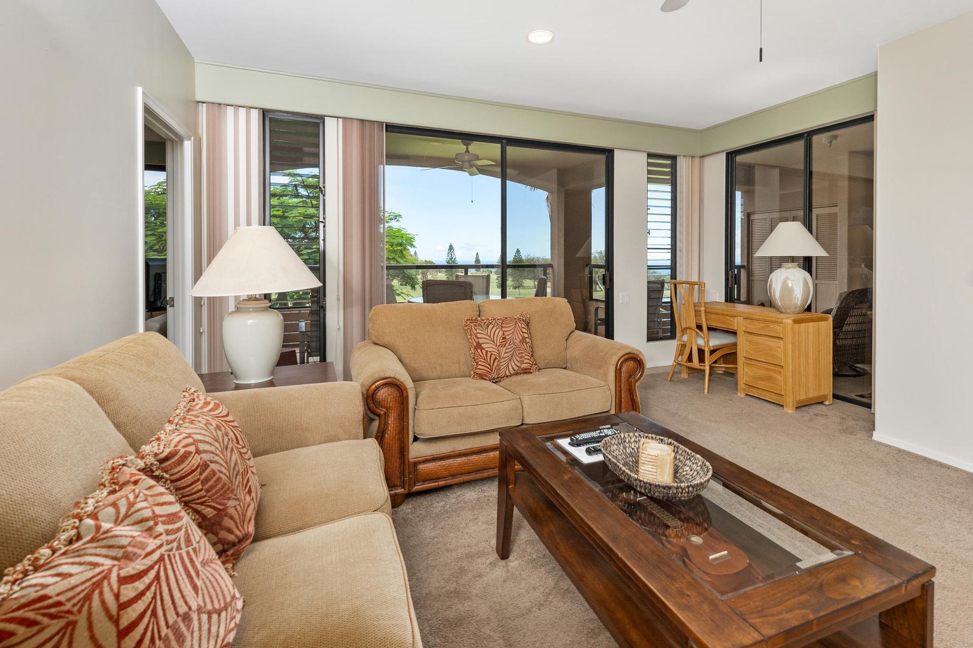 Cool off in central AC and stretch out in this bright island living room