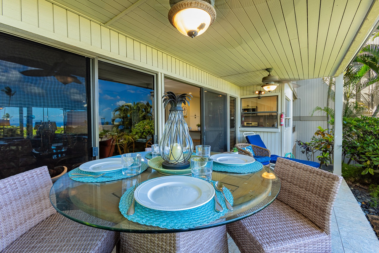 Enjoy a meal on the private lanai with your Ohana (family)